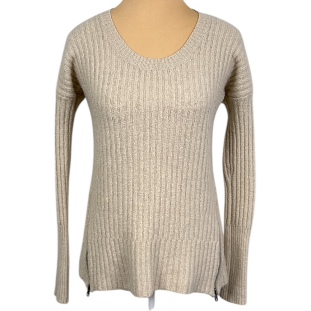 Vintage Abercrombie & Fitch Cream Ribbed Pullover Sweater Side Zippers Sz XS Y2K
